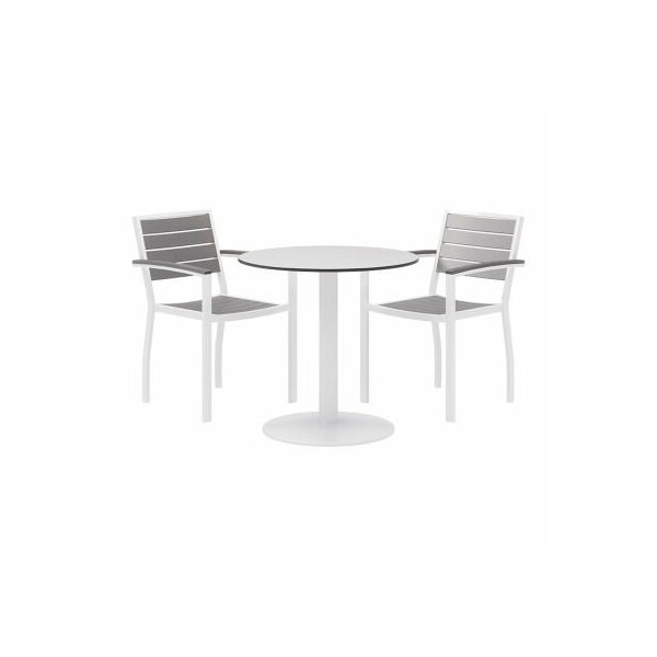Kfi KFI 3-Piece Outdoor Dining Set, 30"W x 29"H Table, White w/ White Frame OL5601WHGY-2-TP30RD-B2200WH-D354 - main